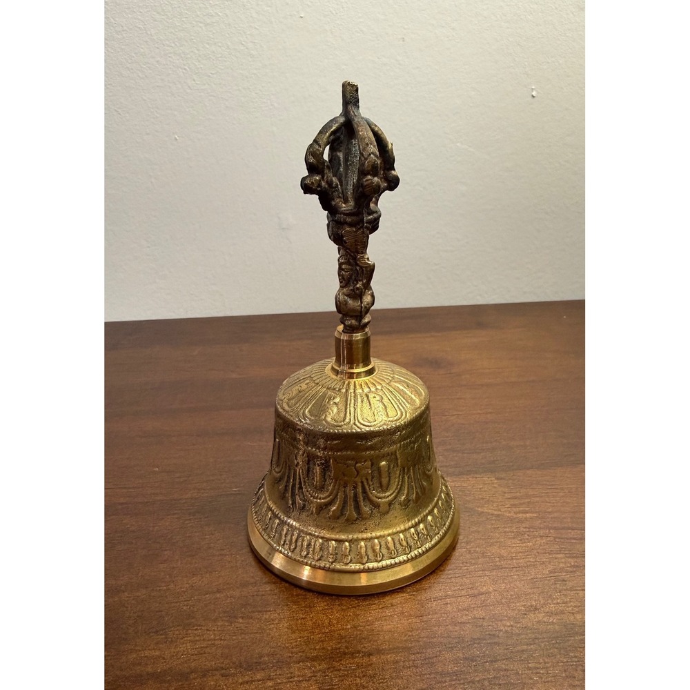 Tibetan Buddhist Brass‎ Ghanta Prayer Bell Vajra Dorje Handle Ritual Meditation
